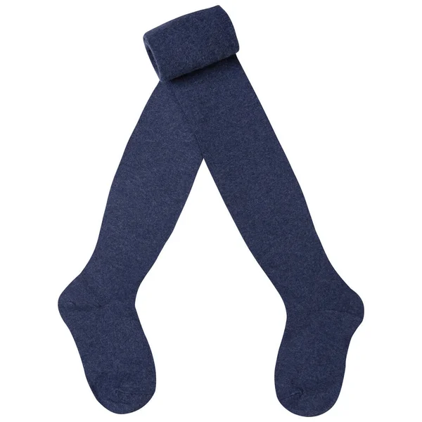 Dark Blue Solid Color Children Tights Half Twisted White Background — Stockfoto