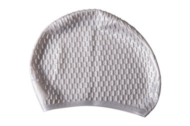 silver rubber cap for swimming and for water sports, on white background