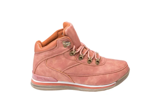 Női Pasztell Rózsaszín Cipő Téli Sport Cipő Fehér Alapon — Stock Fotó