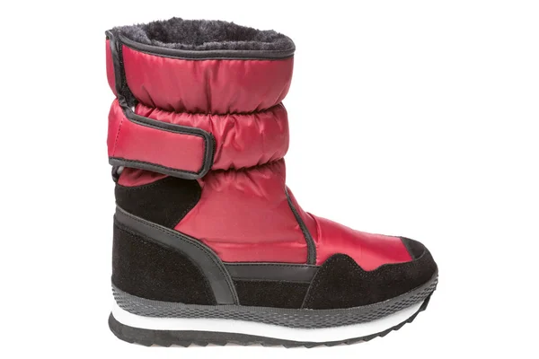 Red Female Boots Fur Active Walking White Background — Fotografia de Stock