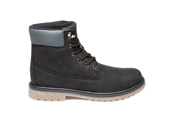 Black Men Nubuck Leather Boots One Shoe White Background — Φωτογραφία Αρχείου