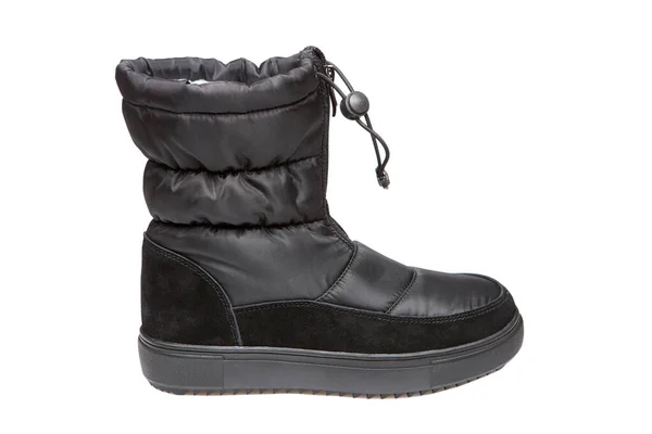 Black Female Boots Fur Active Walking White Background —  Fotos de Stock