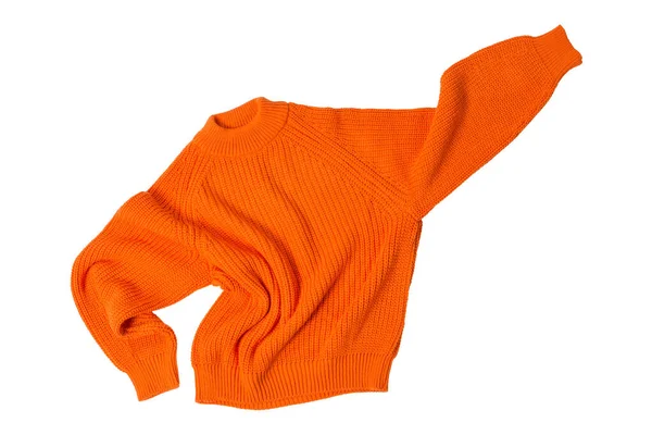 Maglione Lana Arancione Levita Come Supereroe Una Mano Uno Sfondo — Foto Stock