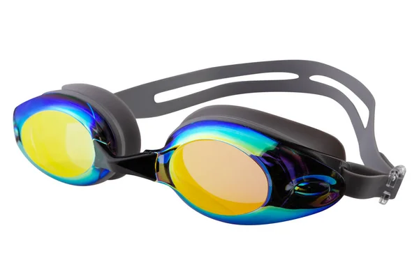Black Swimming Goggles Mirror Yellow Optics White Background Isolate — Stock Photo, Image