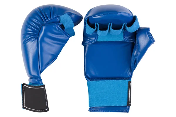 Een Paar Blauwe Handschoenen Voor Karate Andere Gevechtssporten Een Witte — Stockfoto