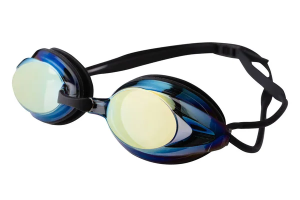 Gafas Baño Negras Con Oculares Espejados Correa Silicona Sobre Fondo —  Fotos de Stock