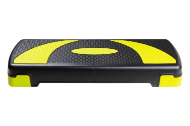 Spor için plastik tahta, ayarlanabilir yükseklik, eğitim için aerobik adım, aerobik egzersiz, beyaz arka planda, izole