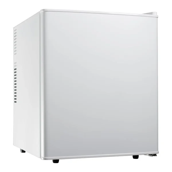 Белый Небольшой Холодильник Закрытой Дверью Белом Фоне Изолированный — стоковое фото