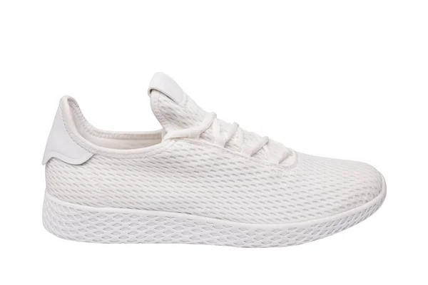 One White Sneaker Lightweight Mesh Fabric Sports Shoes White Background — Stock Photo, Image