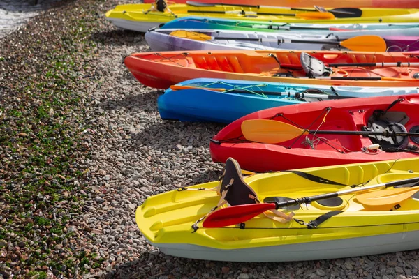Many Colored Kayaks Beach Summer Concept — Stock Photo, Image