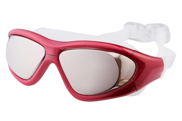 Gafas Baño Con Monturas Rojas Lentes Espejadas Sobre Fondo Blanco — Foto de Stock