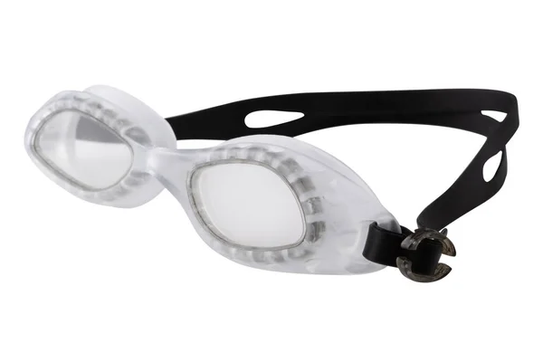 Swimming Goggles Clear Lenses Black Silicone Strap White Background Isolate — Stock Photo, Image