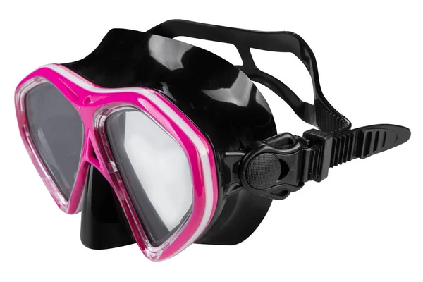 Roze Duikmasker Met Zwarte Siliconen Afdichting Diagonaal Een Witte Achtergrond — Stockfoto