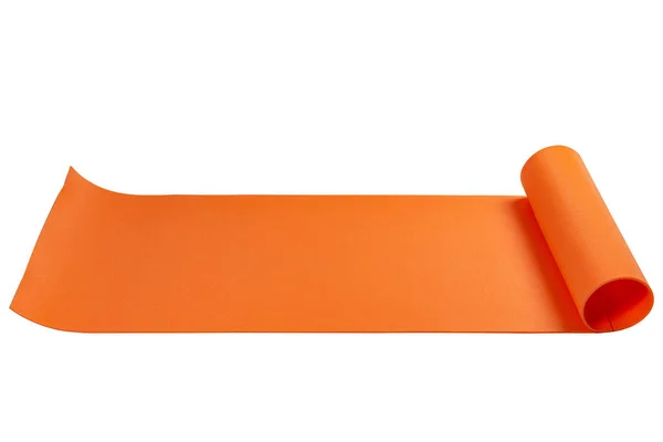 Orange Mat Yoga Fitness Hiking Laid Out White Background Horizontal — Stock Photo, Image