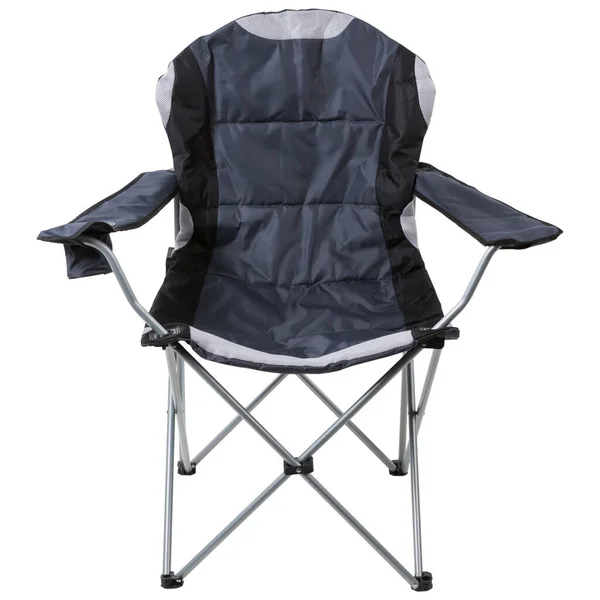 Cadeira Acampamento Dobrável Com Pernas Metal Tecido Cinza Fundo Branco — Fotografia de Stock