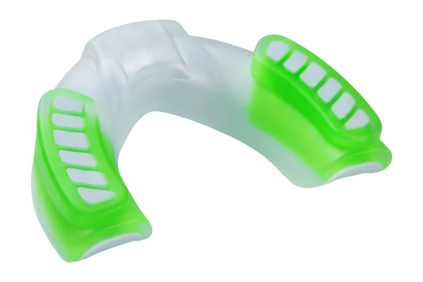 Λευκό Πράσινα Ένθετα Σιλικόνης Mouthguard Για Μία Σιαγόνα Βρίσκεται Στην — Φωτογραφία Αρχείου