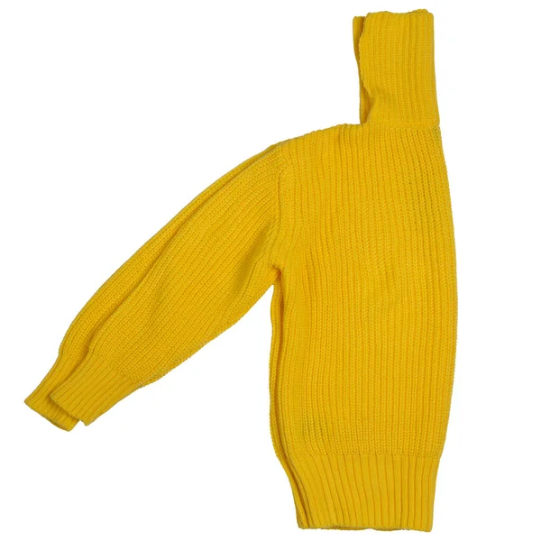 Suéter Punto Lana Amarilla Doblado Por Mitad Sobre Fondo Blanco —  Fotos de Stock