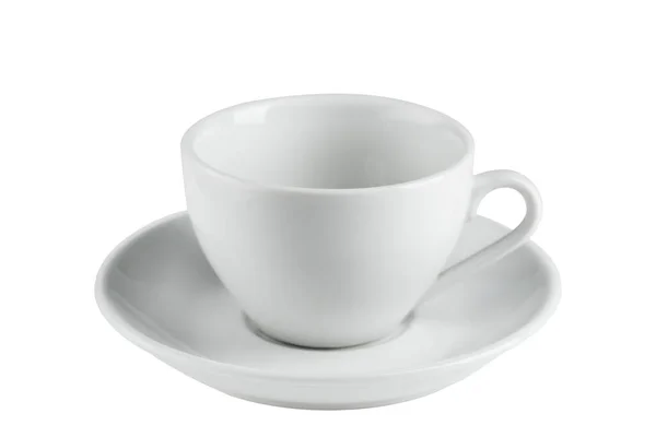 Porcelana Branca Copo Barro Para Café Copo Vazio Fundo Branco — Fotografia de Stock