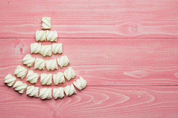 Pink Marshmallow Boards Laid Out Form Tree Concept Holiday — Stock Photo, Image