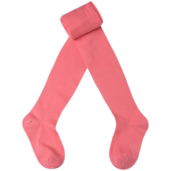 Children Tights Salmon Color Partially Folded White Background Flat Lay — 스톡 사진