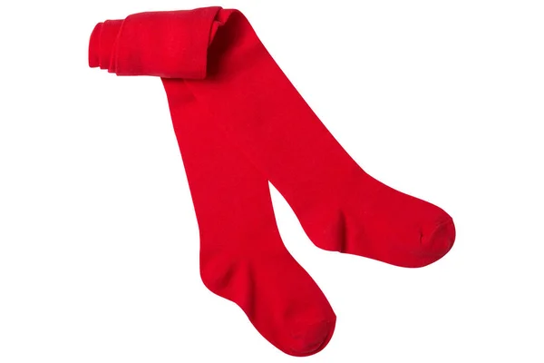 Red Children Tights Partially Rolled White Background Isolate Flat Lay — 스톡 사진