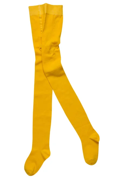 Solid Yellow Children Tights Walking Dancing White Background Isolate — 스톡 사진