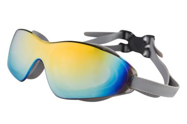 Goggles for swimming, with large mirrored glasses, for swimming in open water, on a white background, isolate