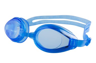 classic blue plastic goggles for swimming, on a white background, isolate