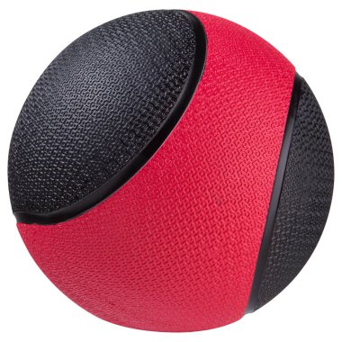 Medicine ball, black with red, for fitness and physiotherapy exercises, on a white background, isolate