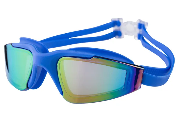 Blue Swimming Goggles Large Mirrored Glasses White Background Isolate — Stock fotografie