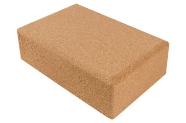 one yoga block made of cork, diagonal arrangement, on a white background, isolate, selective focus