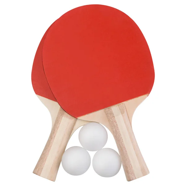 Два Красных Ракетки Настольный Теннис Три Белых Мяча Набор Игры — стоковое фото