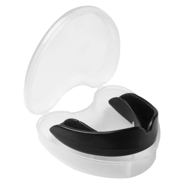 Black Boxing Mouthguard Plastic Container Protection Teeth Lips Isolate — Foto de Stock