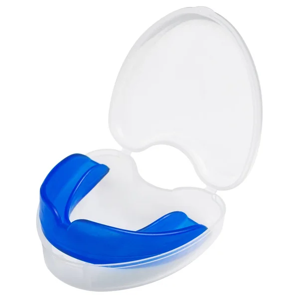 Blue Boxing Mouth Guard Plastic Case Protection Teeth Lips Isolate — ストック写真