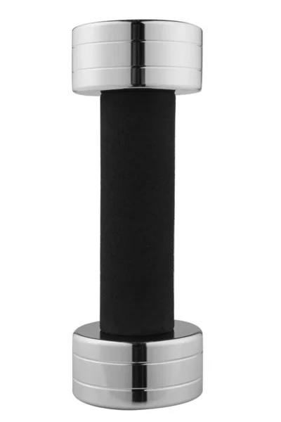 Steel Chrome Dumbbell Neoprene Handle Stands Upright White Background Isolate — Stockfoto