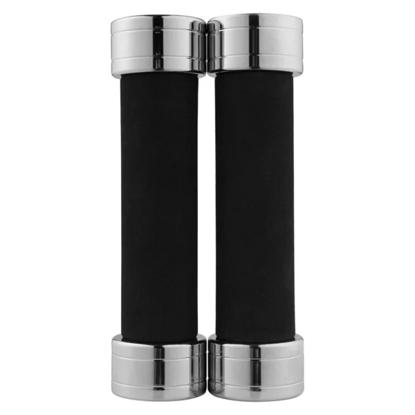 Two Small Chrome Dumbbells Neoprene Pads Handles White Background Isolate — Photo