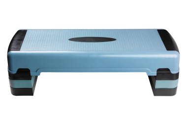 blue aerobic step for training, board for fitness, with adjustable height, sports equipment, on a white background