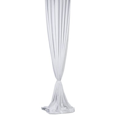 long white curtain with pleats, tied with braid, on a white background, isolate