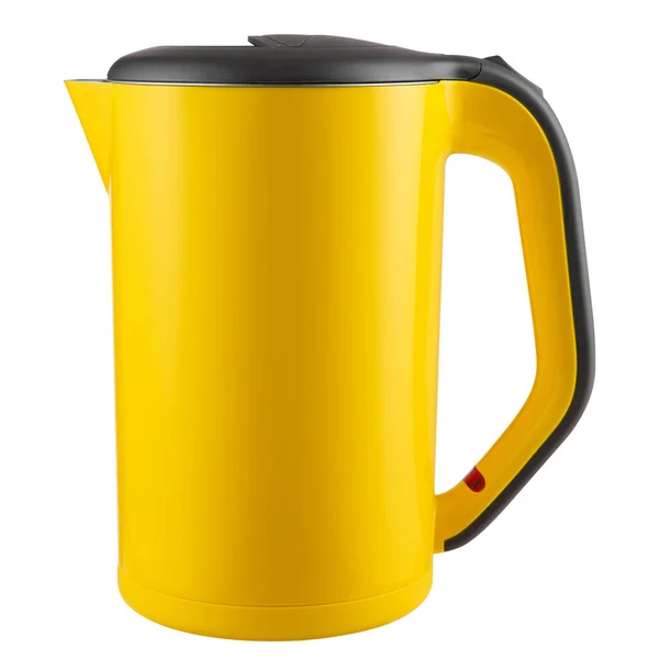 Electric Yellow Kettle Closed Lid White Background Side View Isolate — Stock Photo, Image