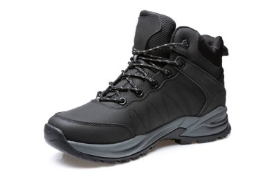 Siyah sonbahar botu, günlük spor ayakkabıları, beyaz arka planda, izole