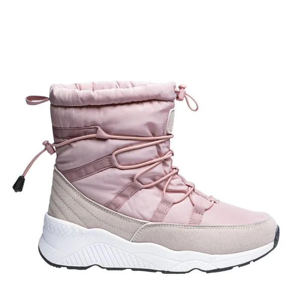 Bota Feminina Rosa Capa Chuva Fundo Branco Sapatos Inverno Para — Fotografia de Stock