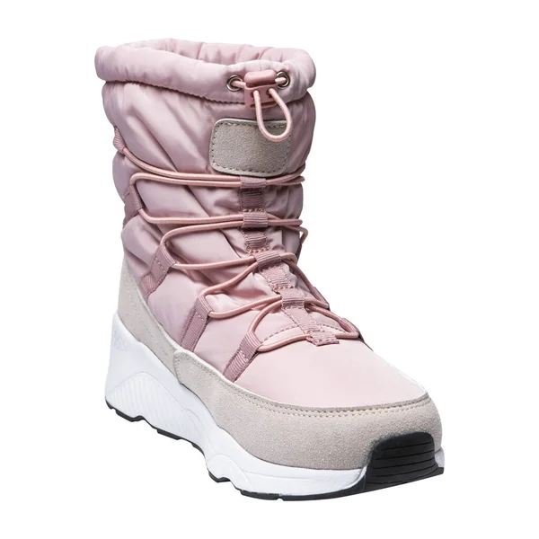 Bota Mujer Rosa Sobre Fondo Blanco Zapatos Invierno Tela Impermeable —  Fotos de Stock