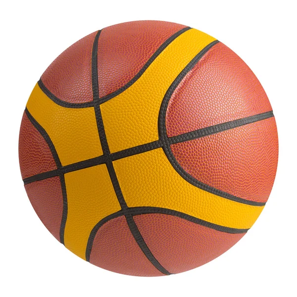 Basketball Brun Gummi Med Gule Striper Hvit Bakgrunn Isolat – stockfoto