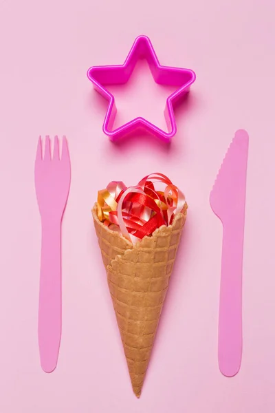 Minimal Christmas Idea Pink Pastel Background Cone Ice Cream Form — Stock Photo, Image