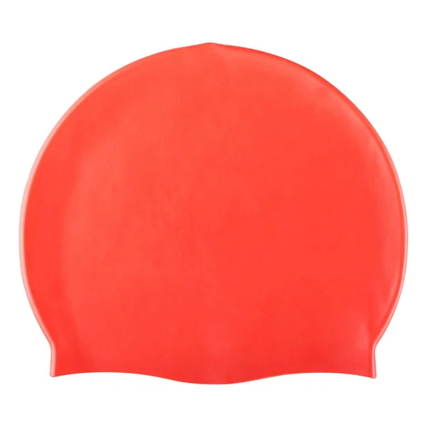 Red Rubber Swimming Cap Head Hair Protection White Background — Stock Photo, Image