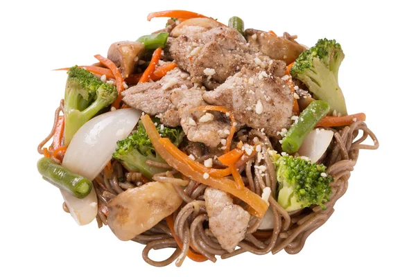 Piatto Tailandese Tagliatelle Con Carne Pollo Broccoli Cipolle Funghi Altre — Foto Stock