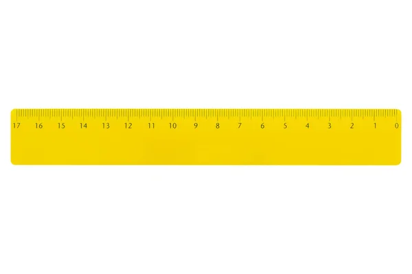 Gele Liniaal Voor Linkshandigen Met Een Metrische Schaal Voor Metingen — Stockfoto