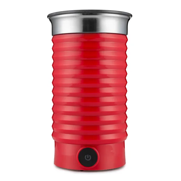 Красный Электрический Кофеварка Капучино Приготовления Кофе Капучино Напиток Белом Фоне — стоковое фото