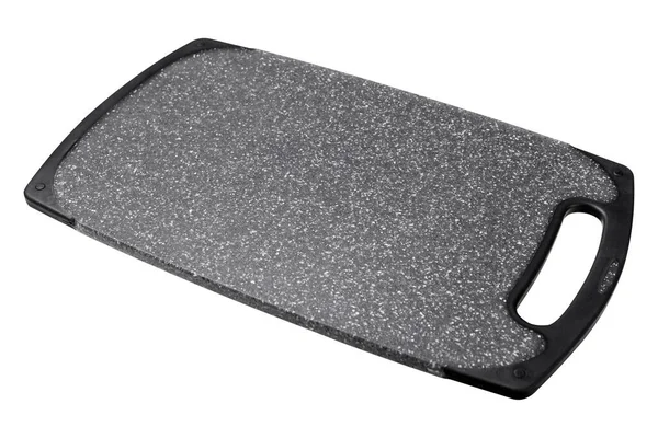 New Black Plastic Stone Cutting Board White Background Isolate — Foto de Stock