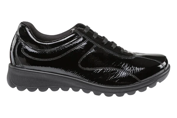 Zapatos Charol Otoño Negro Para Mujer Sobre Fondo Blanco Suela —  Fotos de Stock